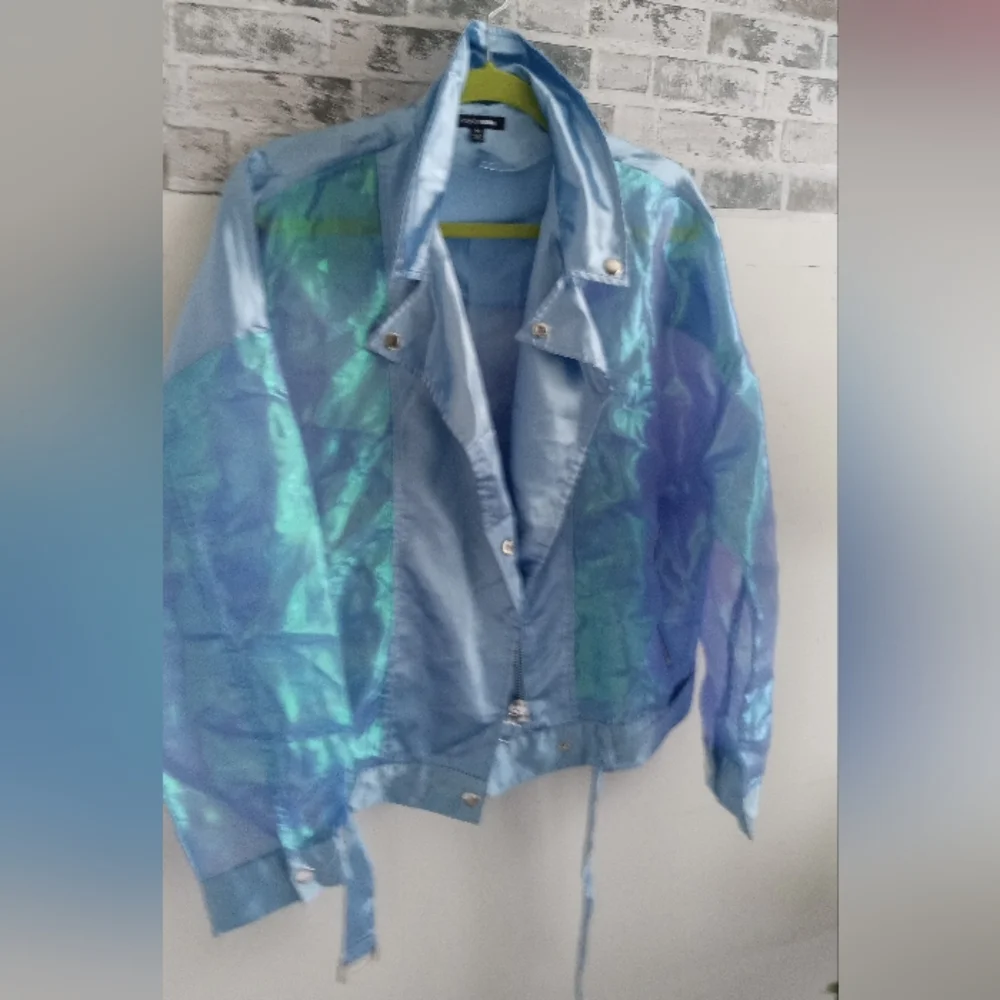 Fashion Nova Iridescent Blue Jacket - Picture 3 of 8